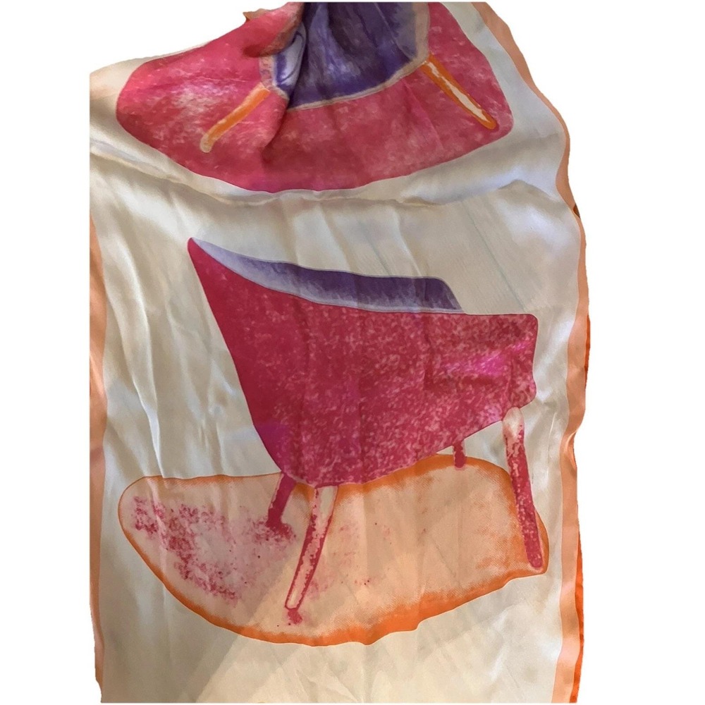 Vintage FENDI Scarf Silk‎ Chairs Orange Pink 60x15 High end Old Money